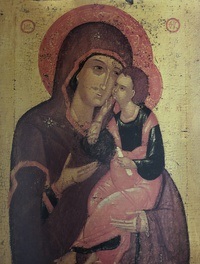 старинная икона  Богоматерь Умиление Любятовская начало XV век