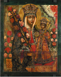 старинная икона Богоматерь Неувядаемый Цвет православная живопись